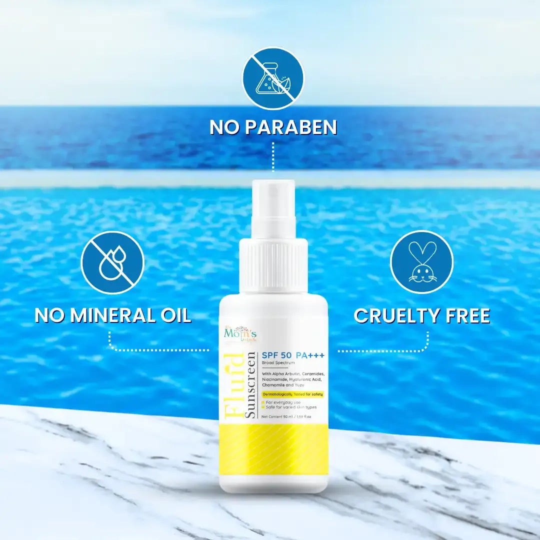 The Mom’s Umbrella Fluid Sunscreen – SPF 50 | Non-Oily, Broad Spectrum UV Protection | Lightweight & Travel-Friendly