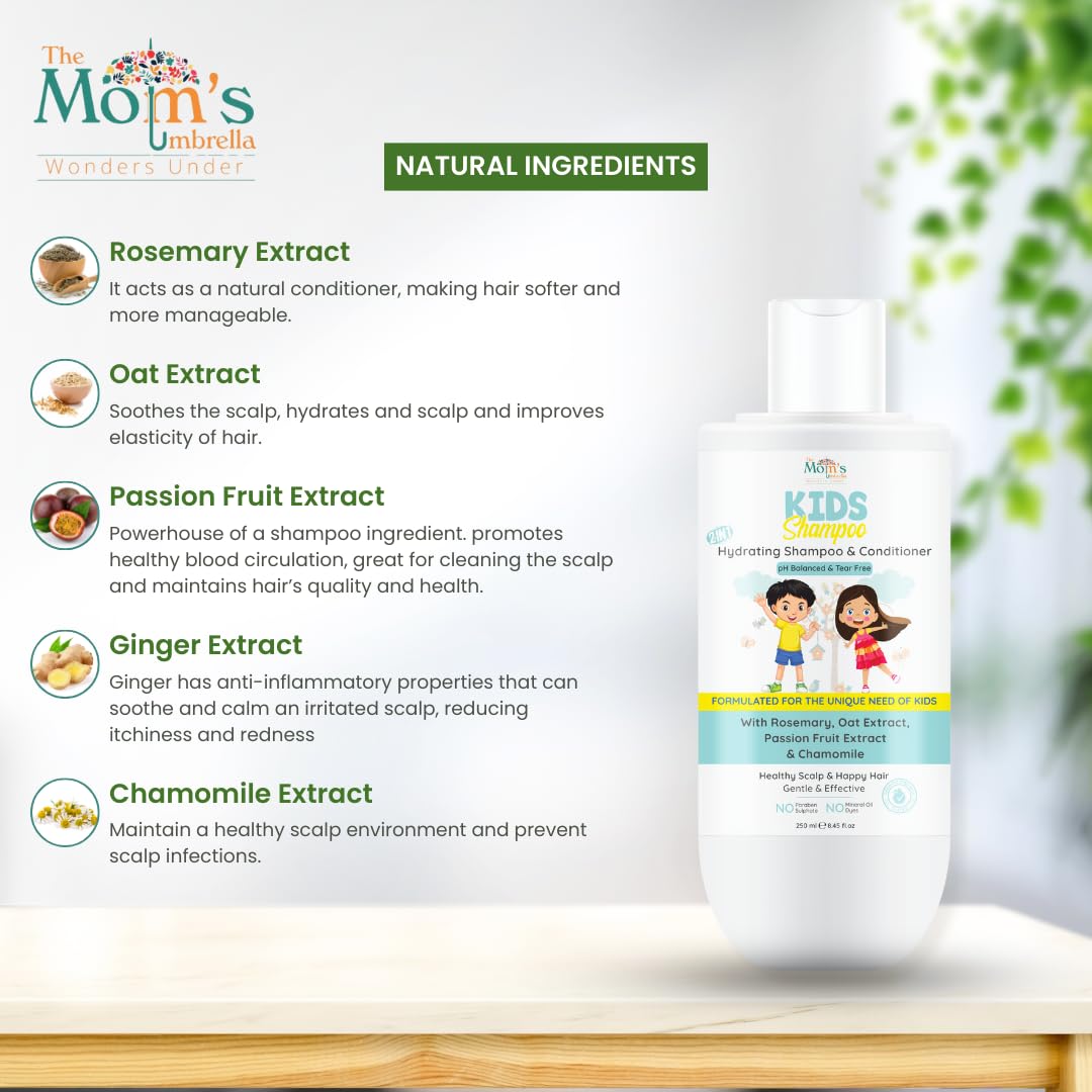 Kids Conditioning Shampoo – 100% Vegan with Rosemary, Oat, Passion Fruit, Ginger & Chamomile (Age 4+ Years)