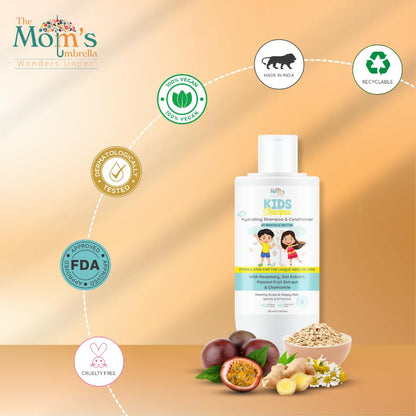 Kids Conditioning Shampoo – 100% Vegan with Rosemary, Oat, Passion Fruit, Ginger & Chamomile (Age 4+ Years)