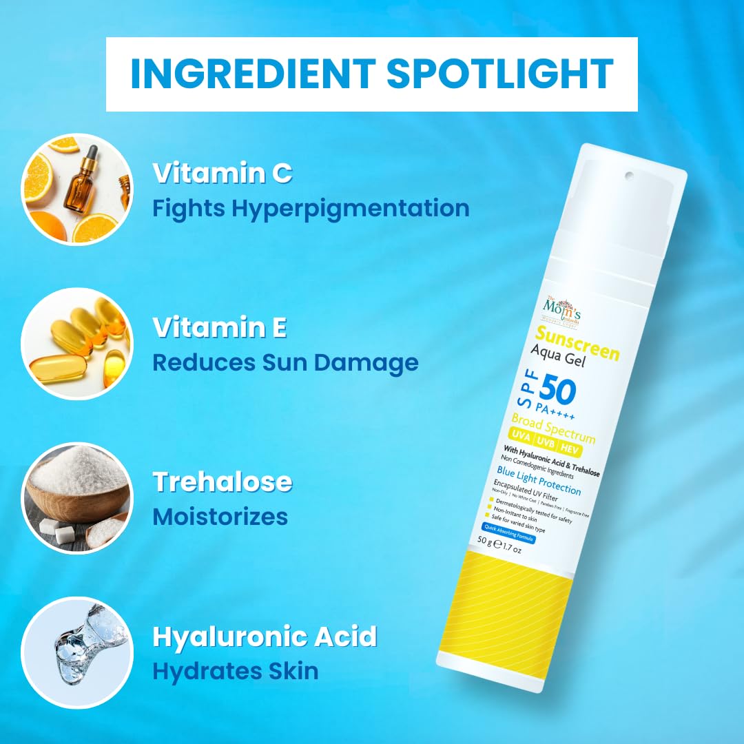 SPF 50+ Sunscreen Light Gel | Ultra-Light Aqua Gel | UV A/B & Blue Light Shield | Fades Pigmentation | Brighter Skin