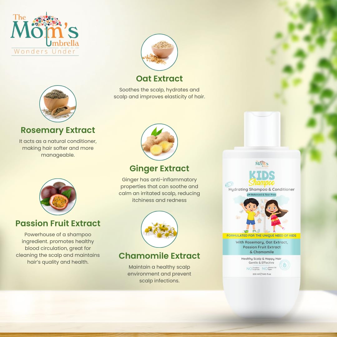 Kids Conditioning Shampoo – 100% Vegan with Rosemary, Oat, Passion Fruit, Ginger & Chamomile (Age 4+ Years)