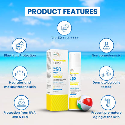 SPF 50+ Sunscreen Light Gel | Ultra-Light Aqua Gel | UV A/B & Blue Light Shield | Fades Pigmentation | Brighter Skin