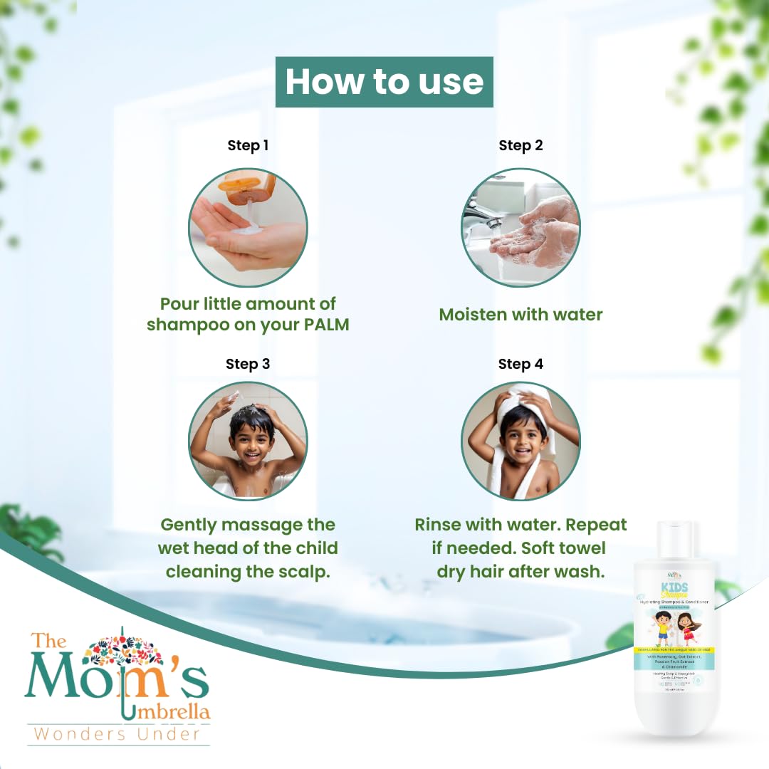 Kids Conditioning Shampoo – 100% Vegan with Rosemary, Oat, Passion Fruit, Ginger & Chamomile (Age 4+ Years)