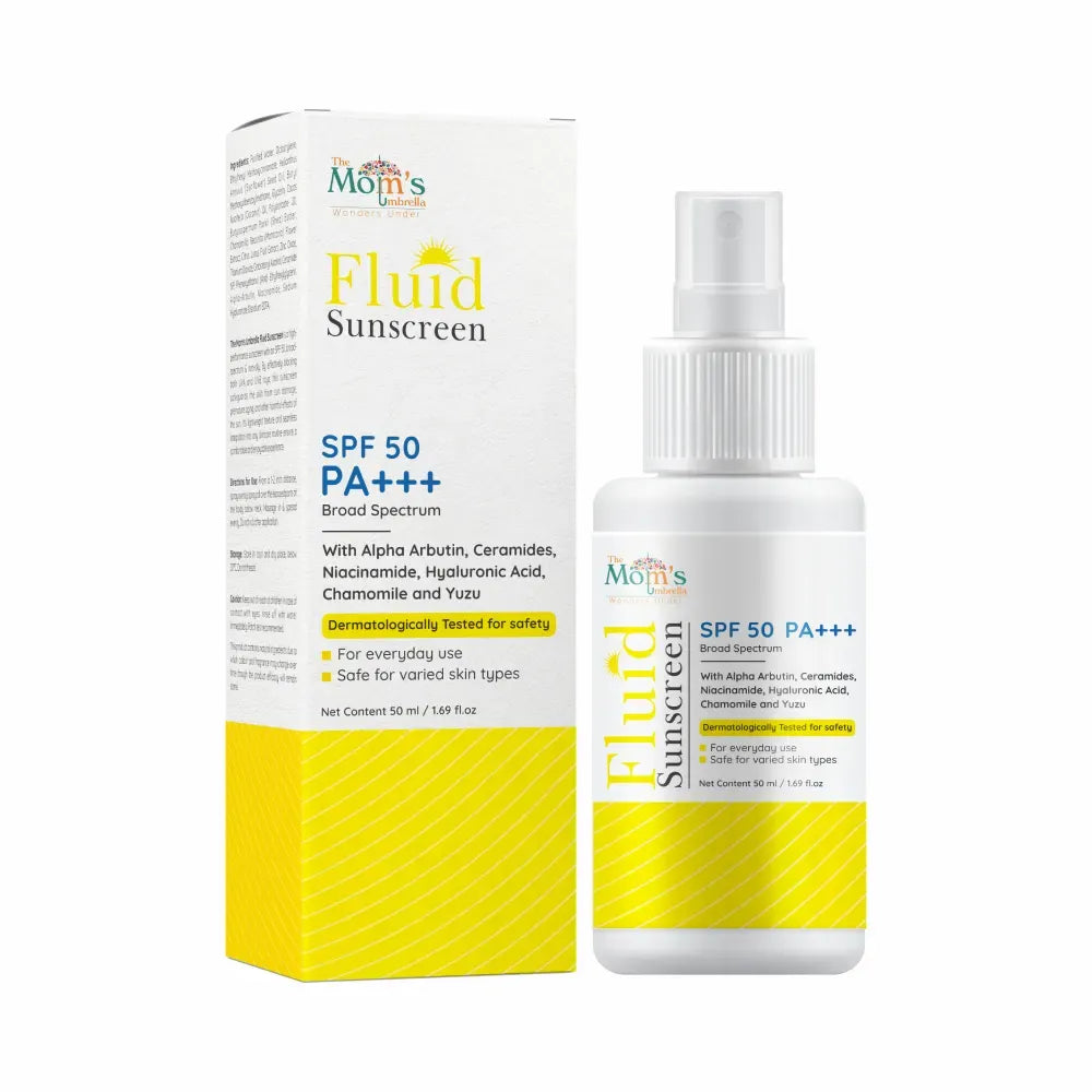 The Mom’s Umbrella Fluid Sunscreen – SPF 50 | Non-Oily, Broad Spectrum UV Protection | Lightweight & Travel-Friendly