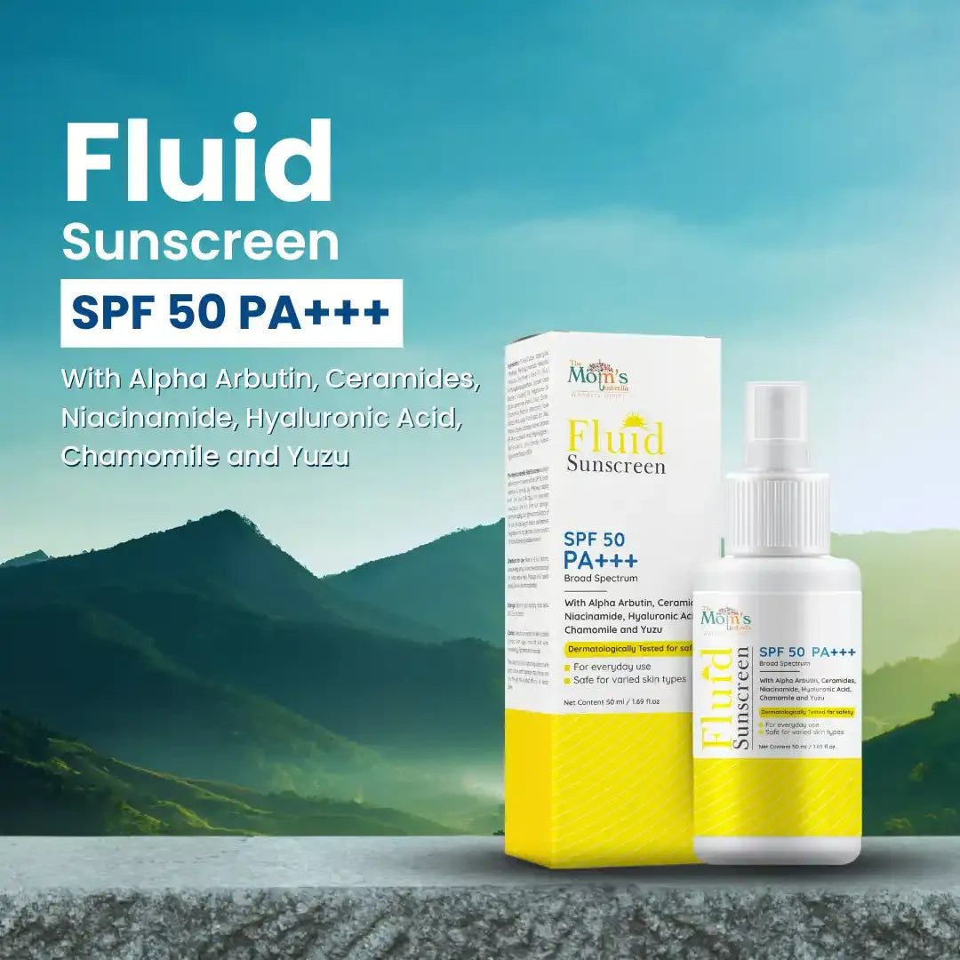 The Mom’s Umbrella Fluid Sunscreen – SPF 50 | Non-Oily, Broad Spectrum UV Protection | Lightweight & Travel-Friendly